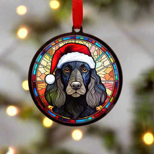 Cocker Spaniel (Working) Black in Santa Hat Suncatcher Decoration
